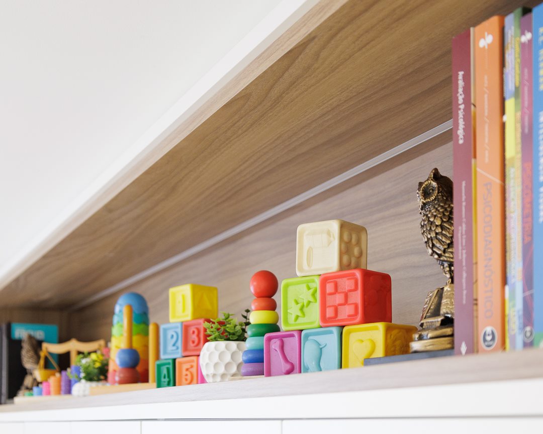 Detalhe dos brinquedos e materiais lúdicos usados na avaliação infantil
